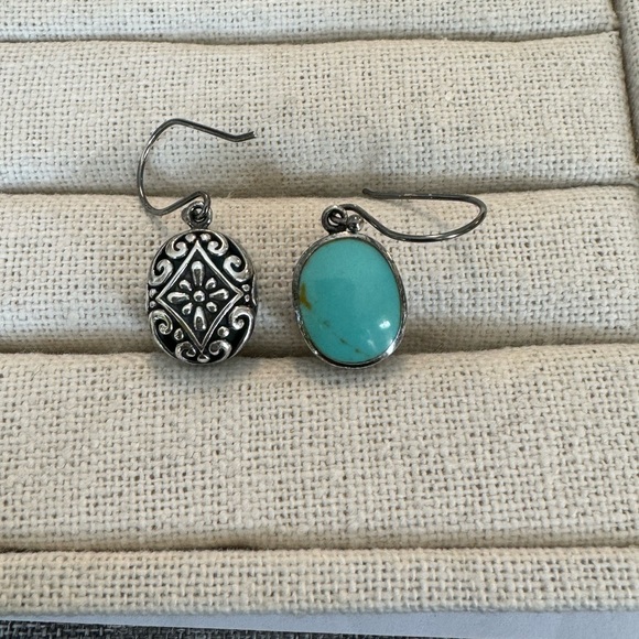 Sterling silver genuine turquoise earrings on a shepard’s hook - Picture 3 of 5